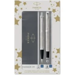Parker IM Duo Set Stainless Steel Chrome Trim Ballpoint & Fountain Pen