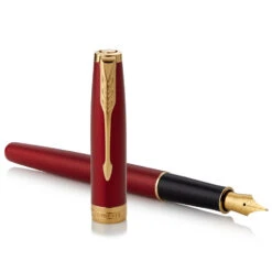 Parker Sonnet Red Lacquer Gold Trim Fountain Pen -Office Supplies Store PR63790Parker Sonnet Fountain Pen Red Lacquer Stainless Steel Nib DTL2 P2
