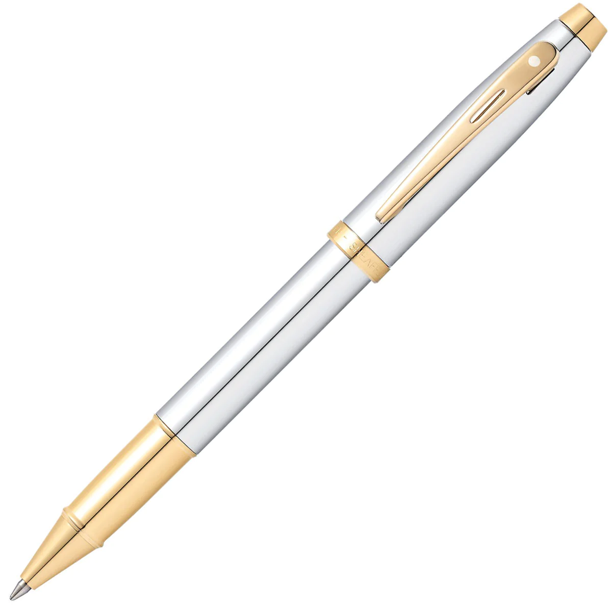 Sheaffer 100 Bright Chrome With Gold Trim Rollerball 3 Sheaffer 100 Bright Chrome With Gold Trim Rollerball