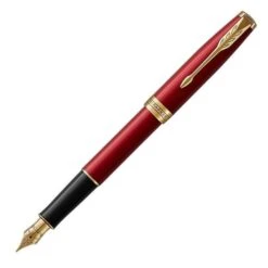 Parker Sonnet Red Lacquer Gold Trim Fountain Pen